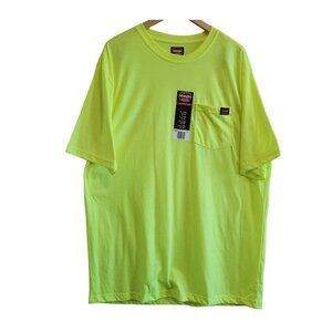 NEW Wrangler Workwear Neon Yellow Florescent Short Sleeve Pocket Tee T Shirt XLT